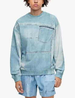 Hugo Leisure Denim-print Cotton Sweatshirt -Metro Style Shop R04093579 LIGHTPASTELBLUE ALT02