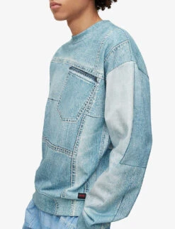 Hugo Leisure Denim-print Cotton Sweatshirt -Metro Style Shop R04093579 LIGHTPASTELBLUE ALT04