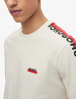Hugo Logo-print Striped-trim Organic Cotton-jersey T-shirt 11 Hugo Logo-print Striped-trim Organic Cotton-jersey T-shirt -Metro Style Shop R04093676 OPENWHITE ALT04