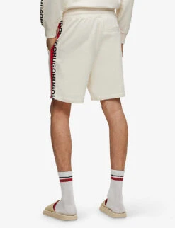 Hugo Logo-print Striped-trim Cotton-terry Shorts -Metro Style Shop R04093679 OPENWHITE ALT03