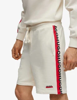 Hugo Logo-print Striped-trim Cotton-terry Shorts -Metro Style Shop R04093679 OPENWHITE ALT04