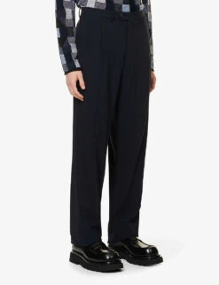 Giorgio Armani Pressed-crease Straight-leg Wool-blend Trousers -Metro Style Shop R04096691 NIGHTSKY ALT02