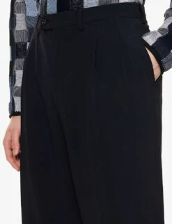 Giorgio Armani Pressed-crease Straight-leg Wool-blend Trousers -Metro Style Shop R04096691 NIGHTSKY ALT04