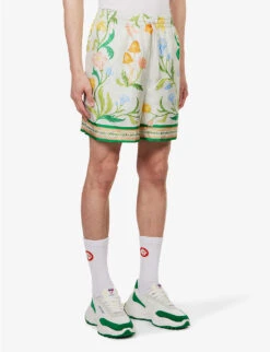 Casablanca L'Arche Fleure Graphic-print Regular-fit Silk Shorts -Metro Style Shop R04099477 LEARCHEFLEURIE ALT02