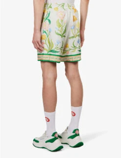 Casablanca L'Arche Fleure Graphic-print Regular-fit Silk Shorts -Metro Style Shop R04099477 LEARCHEFLEURIE ALT03