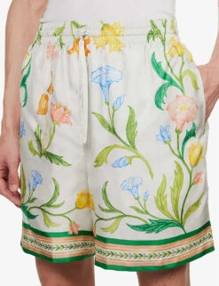 Casablanca L'Arche Fleure Graphic-print Regular-fit Silk Shorts -Metro Style Shop R04099477 LEARCHEFLEURIE ALT04