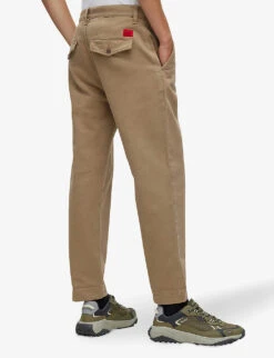 Hugo Logo-patch Slim-fit Tapered-leg Cotton Trousers 10 Hugo Logo-patch Slim-fit Tapered-leg Cotton Trousers -Metro Style Shop R04100914 OPENBROWN ALT03