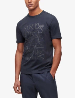 Boss Graphic-print Regular-fit Cotton-jersey T-shirt -Metro Style Shop R04101028 DARKBLUE ALT02