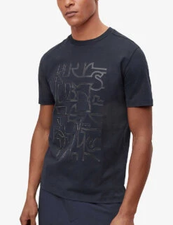 Boss Graphic-print Regular-fit Cotton-jersey T-shirt -Metro Style Shop R04101028 DARKBLUE ALT04