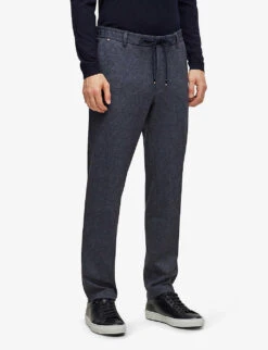 Boss Elasticated-waist Regular-fit Straight-leg Stretch-woven Trousers -Metro Style Shop R04101108 DARKBLUE ALT02