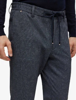 Boss Elasticated-waist Regular-fit Straight-leg Stretch-woven Trousers -Metro Style Shop R04101108 DARKBLUE ALT04