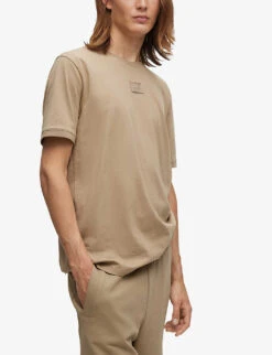 Hugo Logo-badge Regular-fit Cotton-jersey T-shirt -Metro Style Shop R04101109 OPENBROWN ALT02