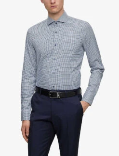 Boss Checked Slim-fit Stretch-cotton Shirt -Metro Style Shop R04101165 LIGHTPASTELBLUE ALT02