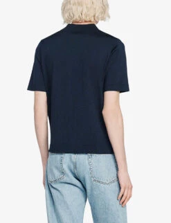 Sandro V-neck Cotton-blend Knitted Vest 10 Sandro V-neck Cotton-blend Knitted Vest -Metro Style Shop R04102323 BLEUS ALT03