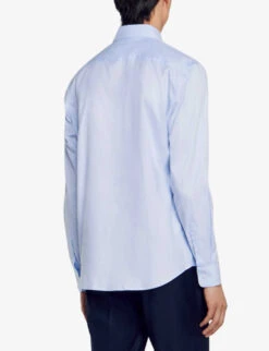 Sandro Oxford Long-sleeved Cotton Shirt -Metro Style Shop R04102602 BLEUS ALT03