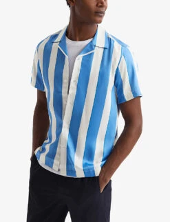 Reiss Virginia Striped Short-sleeved Recycled-polyester Shirt -Metro Style Shop R04103906 BLUEWHITE ALT02