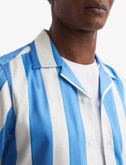 Reiss Virginia Striped Short-sleeved Recycled-polyester Shirt -Metro Style Shop R04103906 BLUEWHITE ALT04