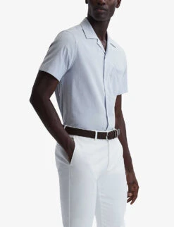 Reiss Saka Regular-fit Short-sleeve Cotton-blend Shirt -Metro Style Shop R04103907 BLUEWHITE ALT02