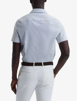 Reiss Saka Regular-fit Short-sleeve Cotton-blend Shirt -Metro Style Shop R04103907 BLUEWHITE ALT03