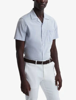 Reiss Saka Regular-fit Short-sleeve Cotton-blend Shirt -Metro Style Shop R04103907 BLUEWHITE ALT04