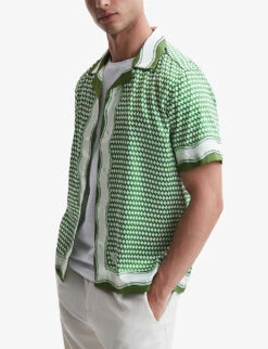 Reiss Vanpelt Graphic-print Short-sleeve Recycled-polyester Shirt -Metro Style Shop R04103912 GREENIVORY ALT04