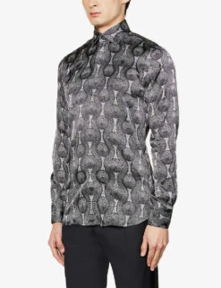 Geometric-print Stretch-silk Shirt -Metro Style Shop R04107207 BLACK ALT02