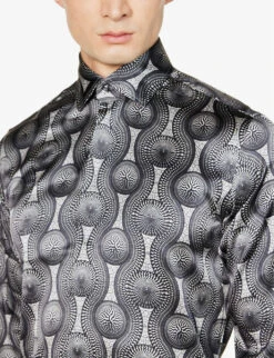 Geometric-print Stretch-silk Shirt -Metro Style Shop R04107207 BLACK ALT04