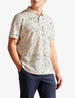 Ted Baker Holler Floral-print Short-sleeved Cotton Polo Shirt -Metro Style Shop R04107931 NATURAL ALT02