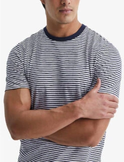Reiss Keats Striped Cotton-blend Jersey T-shirt -Metro Style Shop R04110026 NAVYWHITE ALT04