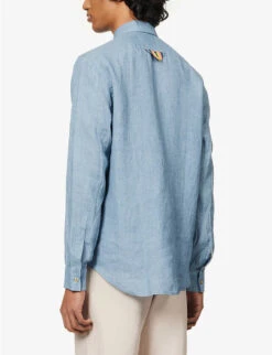 PAUL SMITH Pearlescent Button-up Regular-fit Linen Shirt -Metro Style Shop R04114865 BLUE ALT03