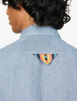 PAUL SMITH Pearlescent Button-up Regular-fit Linen Shirt -Metro Style Shop R04114865 BLUE ALT04