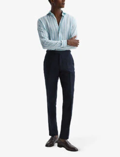 Reiss Ruban Regular-fit Long-sleeve Linen Shirt -Metro Style Shop R04116717 AQUAMARINESTRI ALT01