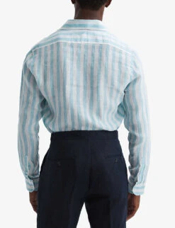 Reiss Ruban Regular-fit Long-sleeve Linen Shirt -Metro Style Shop R04116717 AQUAMARINESTRI ALT02
