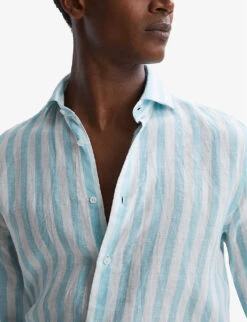 Reiss Ruban Regular-fit Long-sleeve Linen Shirt -Metro Style Shop R04116717 AQUAMARINESTRI ALT03