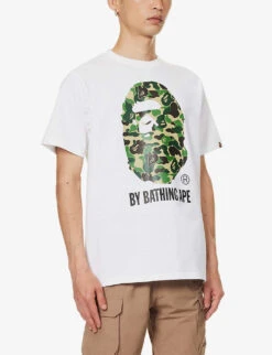 Shark-print Brand-patch Cotton-jersey T-shirt -Metro Style Shop R04118320 WHITEGREEN ALT02