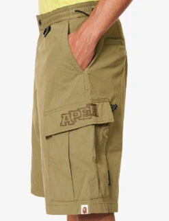 Brand-embroidered Flap-pocket Cotton-blend Cargo Shorts -Metro Style Shop R04118357 OLIVEDRAB ALT04