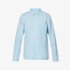 Pearlescent-button Chest-pocket Tailored-fit Linen Shirt -Metro Style Shop R04122221 BLUE M