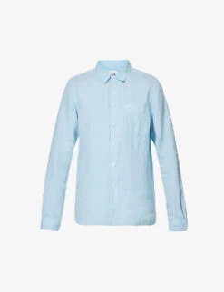 Pearlescent-button Chest-pocket Tailored-fit Linen Shirt