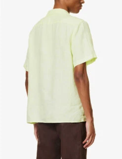 Short-sleeved Button-up Regular-fit Linen Shirt -Metro Style Shop R04122223 LIGHTGREEN ALT03