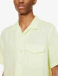 Short-sleeved Button-up Regular-fit Linen Shirt -Metro Style Shop R04122223 LIGHTGREEN ALT04