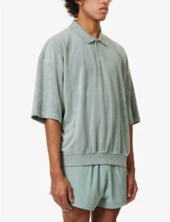 ESSENTIALS Brand-patch Relaxed-fit Bamboo-blend Polo Shirt -Metro Style Shop R04126200 SYCAMORE ALT02