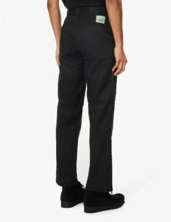 Brand-patch Floral-embroidered Straight-leg Cotton-blend Trousers -Metro Style Shop R04126422 BLACK ALT03