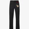 Brand-patch Floral-embroidered Straight-leg Cotton-blend Trousers 2 Brand-patch Floral-embroidered Straight-leg Cotton-blend Trousers -Metro Style Shop R04126422 BLACK M