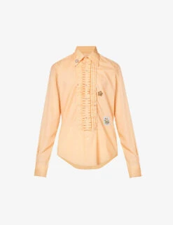 Upcycled Floral-embroidered Faux Gemstone-embellished Woven Shirt