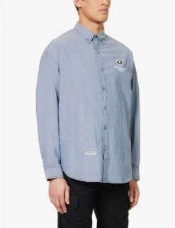 Chambray Logo-embellished Regular-fit Cotton Shirt -Metro Style Shop R04127079 BLUE ALT02