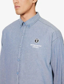 Chambray Logo-embellished Regular-fit Cotton Shirt -Metro Style Shop R04127079 BLUE ALT04