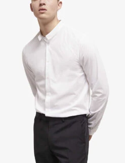 THE KOOPLES High-collar Slim-fit Cotton Shirt -Metro Style Shop R04127925 WHI01 ALT02