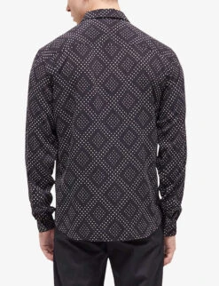 THE KOOPLES Diamond-motif Slim-fit Woven Shirt -Metro Style Shop R04127929 BLA09 ALT03