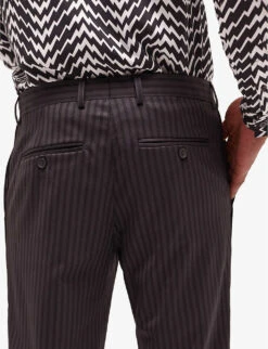 THE KOOPLES Stripe-pattern Straight-leg Wool Trousers -Metro Style Shop R04127970 BLA02 ALT04