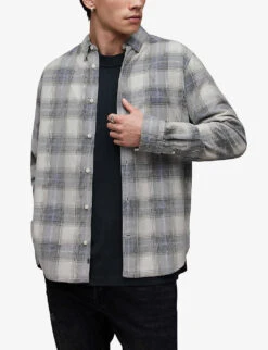 AllSaints Galdana Plaid-patterned Cotton Flannel Shirt 9 AllSaints Galdana Plaid-patterned Cotton Flannel Shirt -Metro Style Shop R04131360 ECRU ALT02
